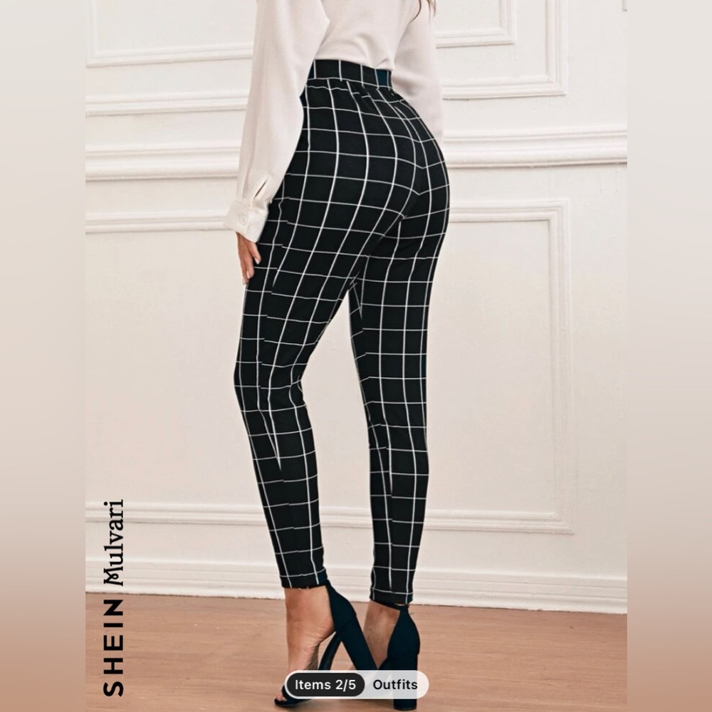 SHEIN High Waist Plaid Skinny Pants
